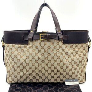 ❌SOLD❌ Authentic Gucci GG Canvas/Leather Buckle Tote Bag